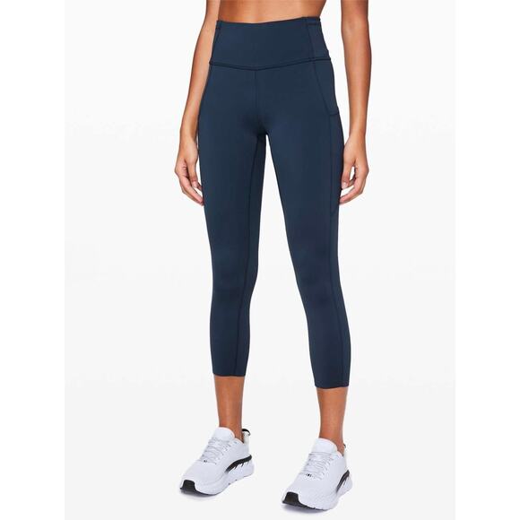 EUC Lululemon Fast and Free High-Rise Crop II 23” True Navy Sz 6 Pocket Leggings - Picture 1 of 16